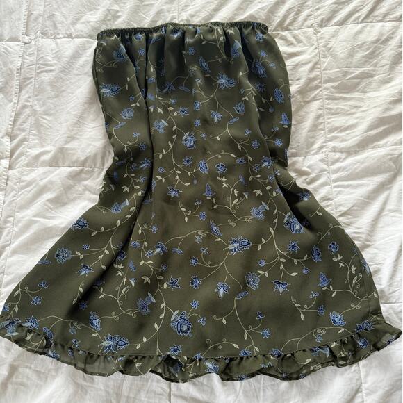 Y2K Milkmaid Fairycore Grandmacore Floral Green & Blue Flowy Skirt Medium - Picture 1 of 7